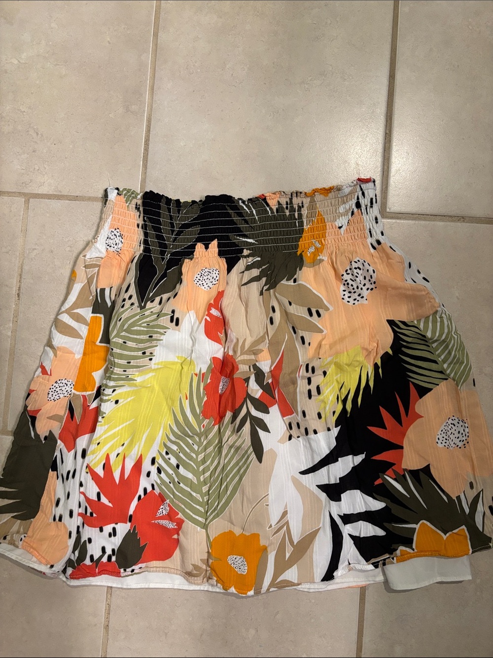 LOFT Tropical Floral Smocked Mini Skirt in Multi-Color Sz L
